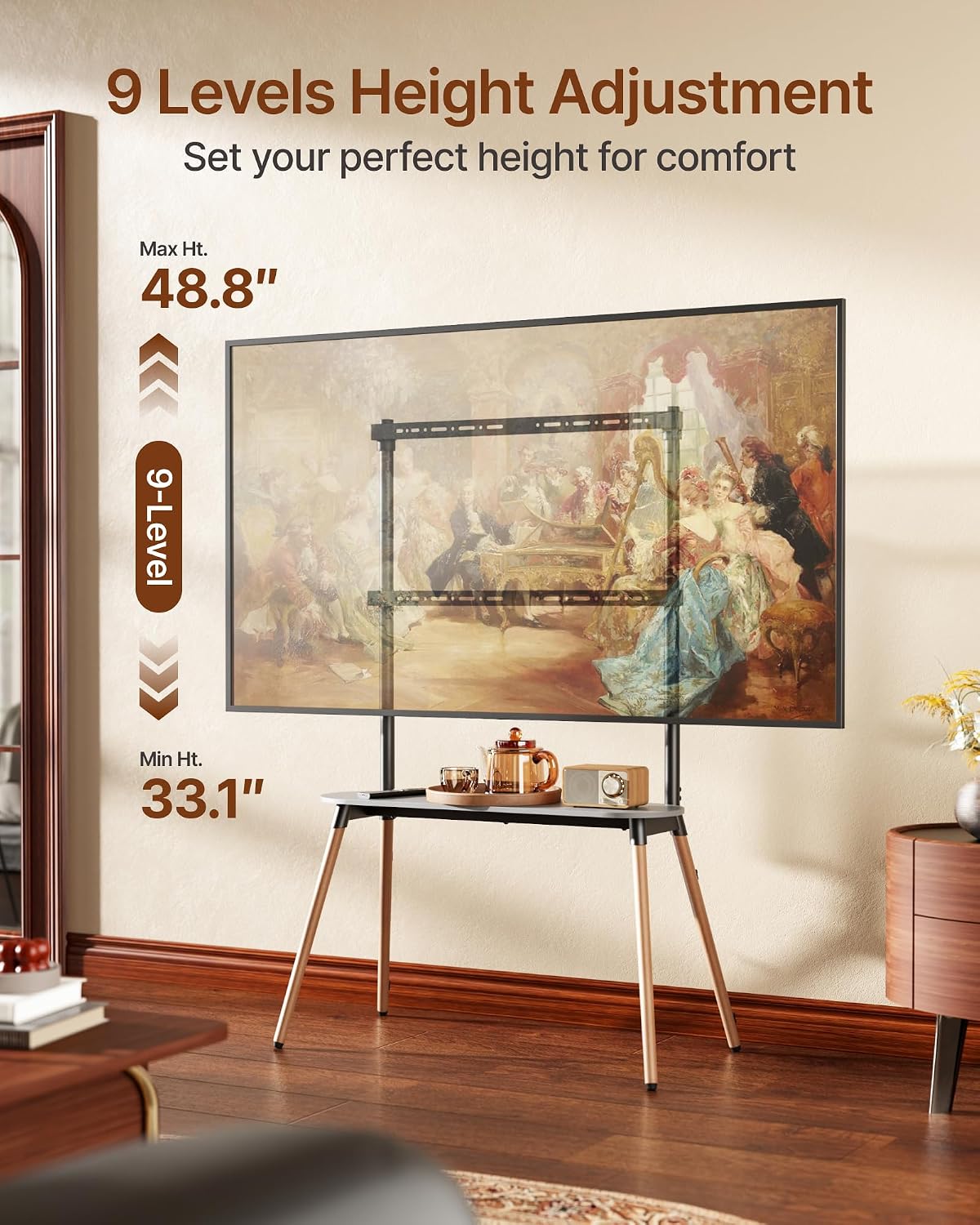 Soporte de TV con caballete de 4 patas para televisores de 49 a 86
