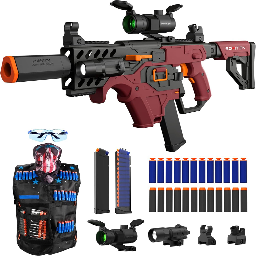 SOFITEN - Pistola de juguete eléctrica con rifle de francotirador automático con acción plegable