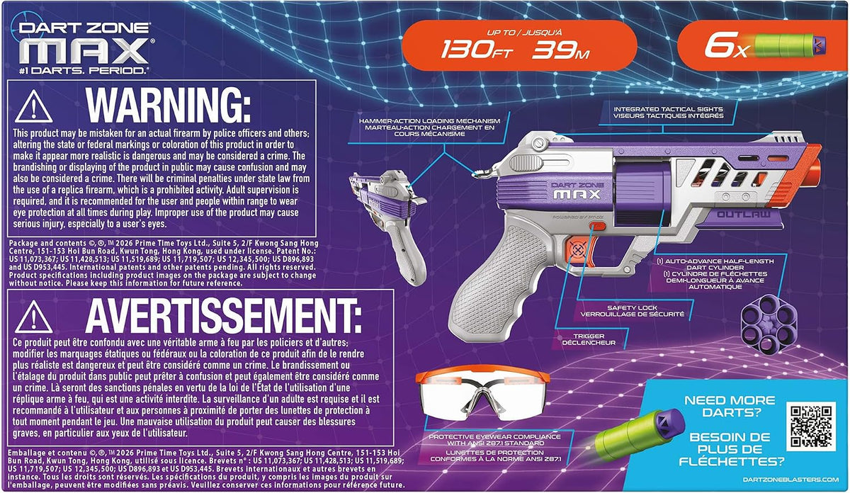Dart Zone Max Nitroshot+ Outlaw - Lanzador de dardos Hammer-Prime Pro de