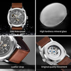 SAPPHERO Relojes para Hombre de Pulsera de Cuero Esqueleto Automáticos