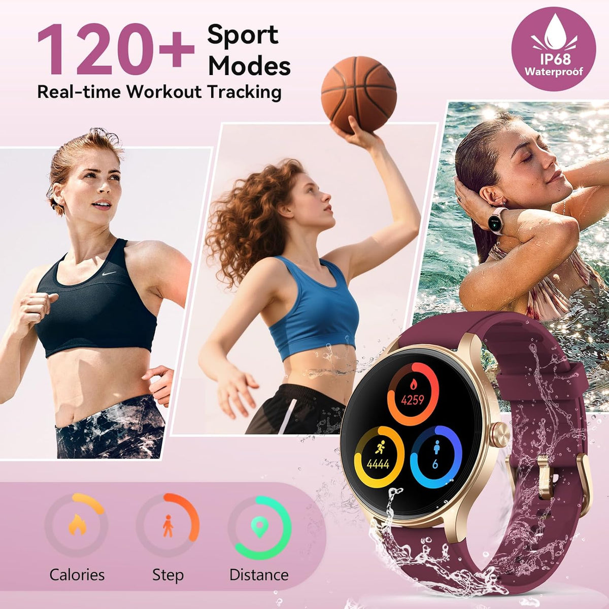 Fitpolo - Reloj inteligente para mujer, pantalla HD de 1.57 pulgadas