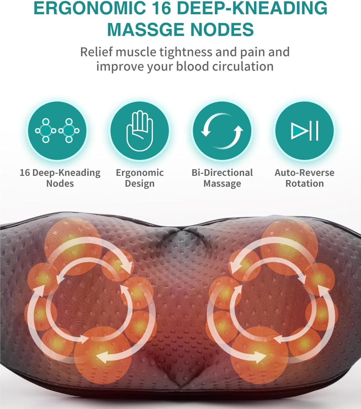 Nekteck Masajeador de cuello Shiatsu con calor, masaje inalámbrico mejorado