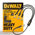 DEWALT Divisor inteligente USB-C a USB-C de 100 W - Transferencia de datos y carga rápida, salida de 1 a 3, reforzado con Kevlar, 6 pies de servicio pesado para laptop, MacBook, iPad, Android, Samsung