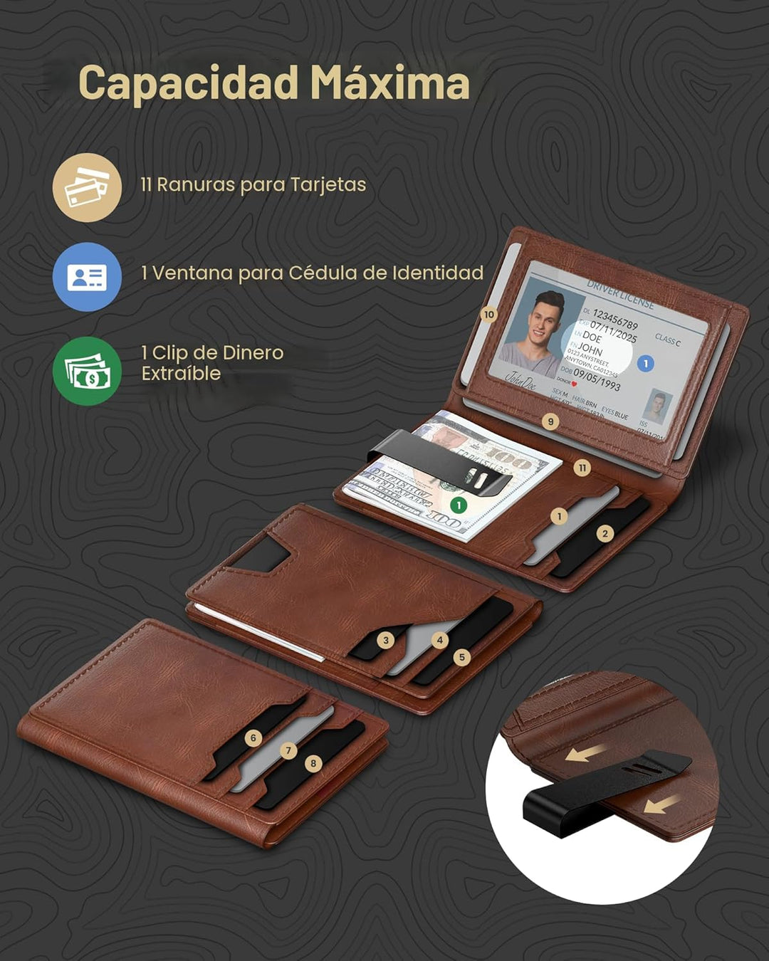 Cartera de Cuero Typecase para Hombres con Tarjetero, Marrón, Minim...