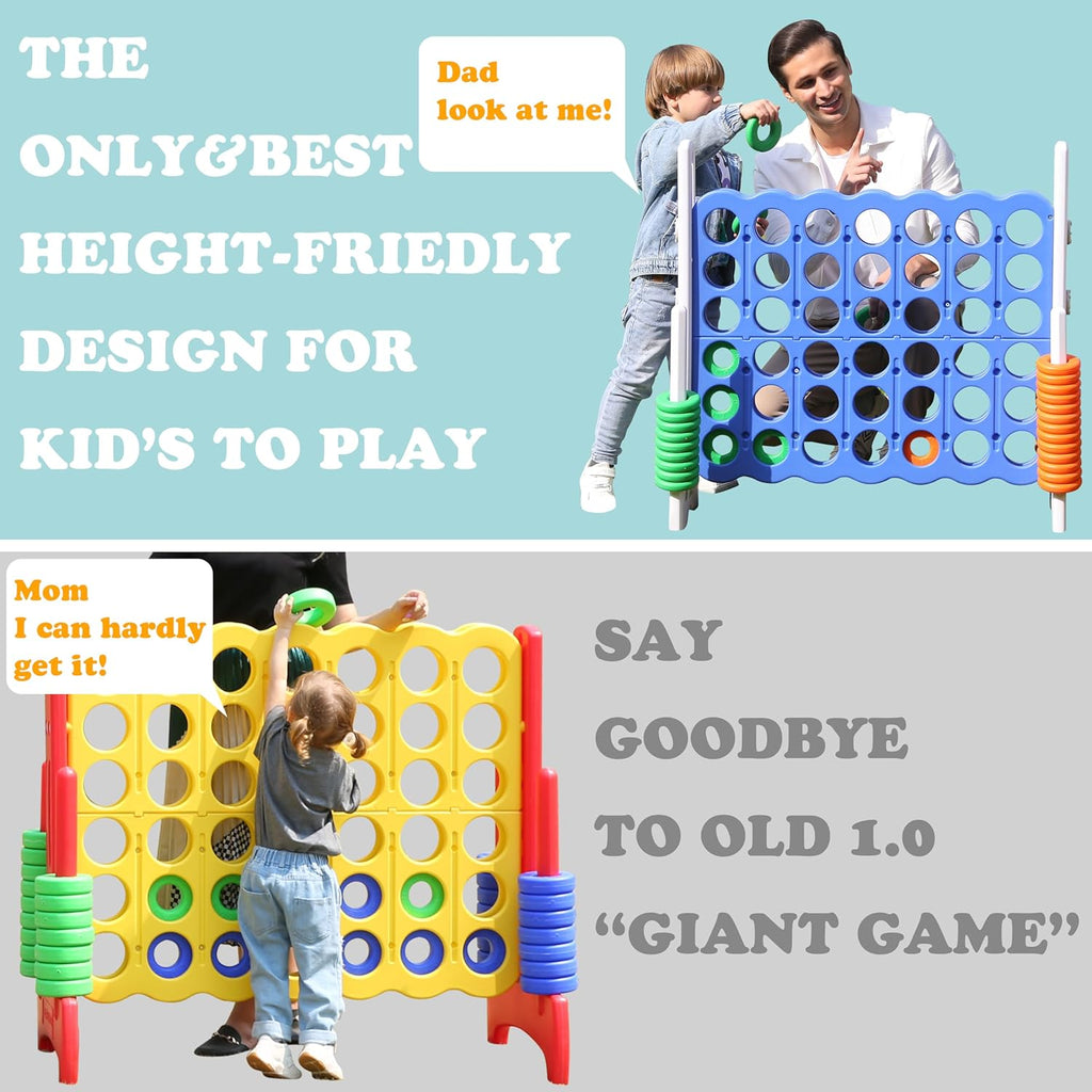 SDADI - Juego Jumbo de 4 en fila, juego gigante de 4 a puntuación con altura ajustable (0.76-1.07 m) para niños y adultos, juego de conexión para interiores y exteriores con deslizador de liberación