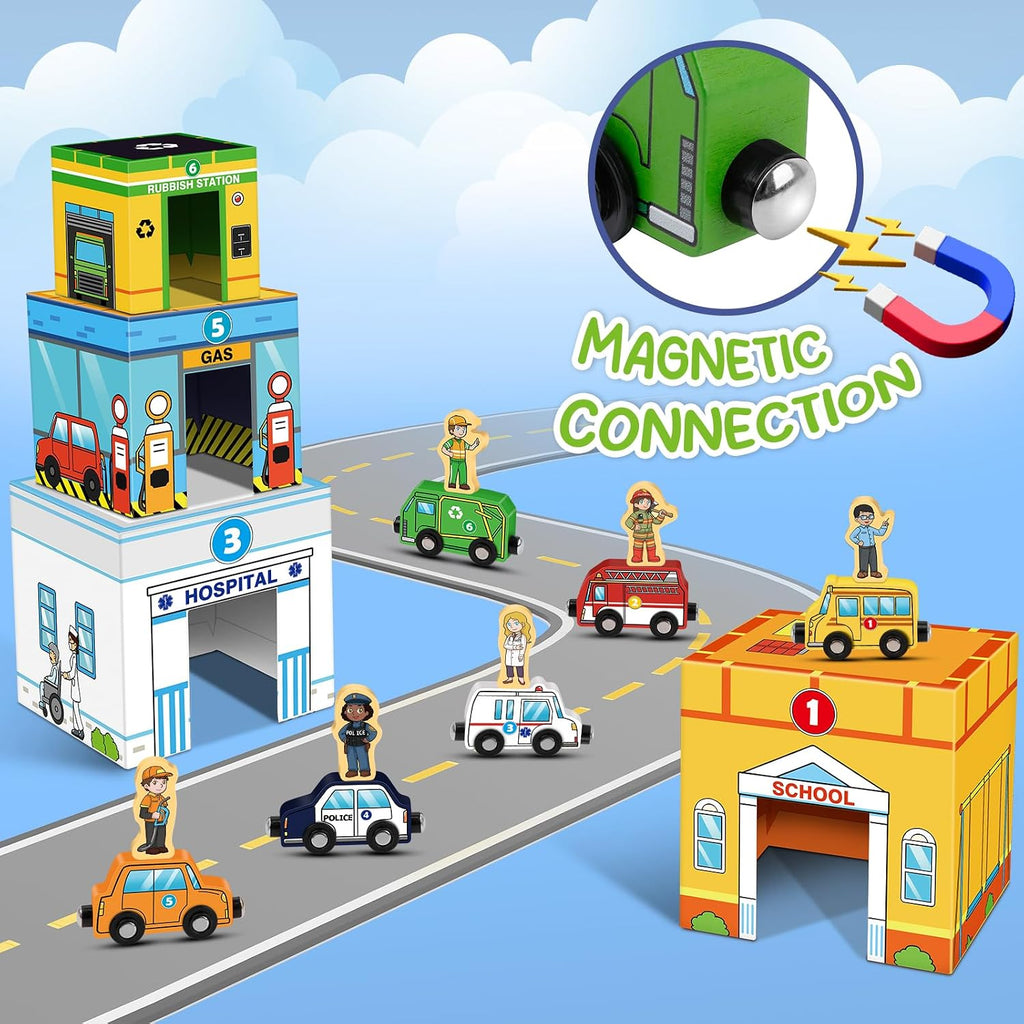 Aizweb - Juego de vehículos magnéticos de madera apilables
