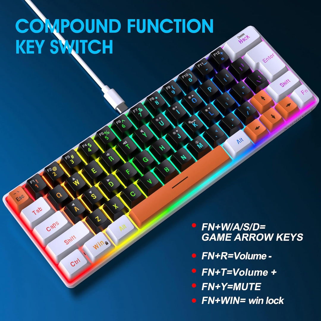 Snpurdiri 60 Percent Wired Gaming Keyboard, 63 Keys RGB Backlit Sma...