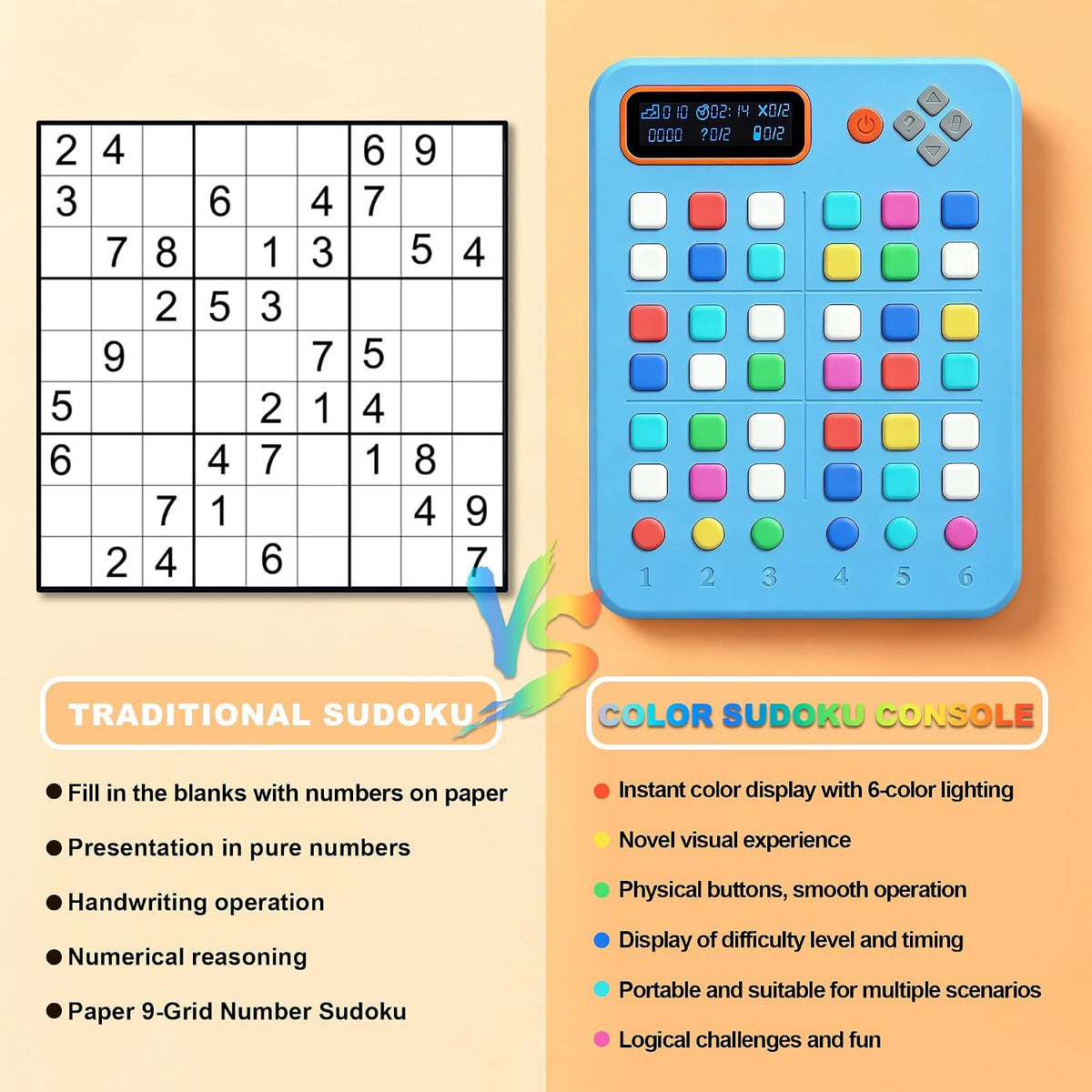 Consola Sudoku de color, juego electrónico azul Sudoku