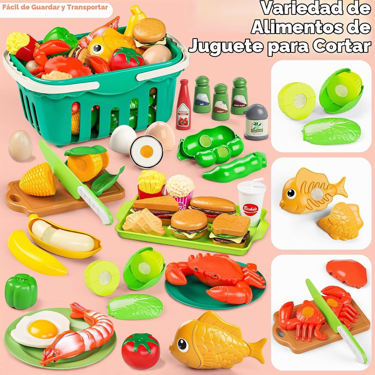 Juegos de comida de juguete para la cocina de los niños, accesorios de cocina de juego, 168 piezas