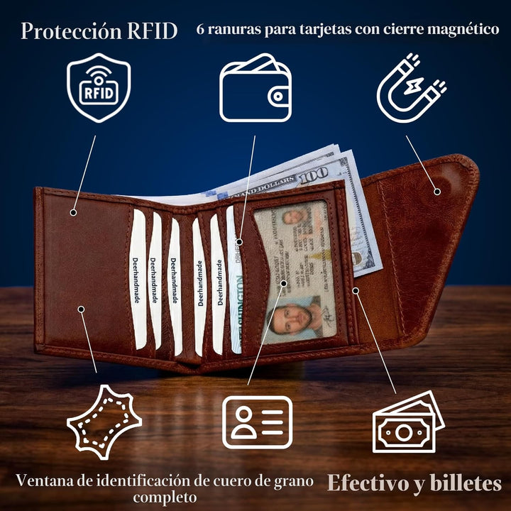 Deerhandamde - Cartera minimalista de cuero para hombre, cartera he...