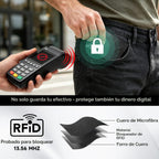 Billetera delgada y plegable para hombre, bolsillo frontal minimalista, cartera con bloqueo RFID con 1 ventana de identificación con muesca para el pulgar, 9 ranuras y bolsillo para