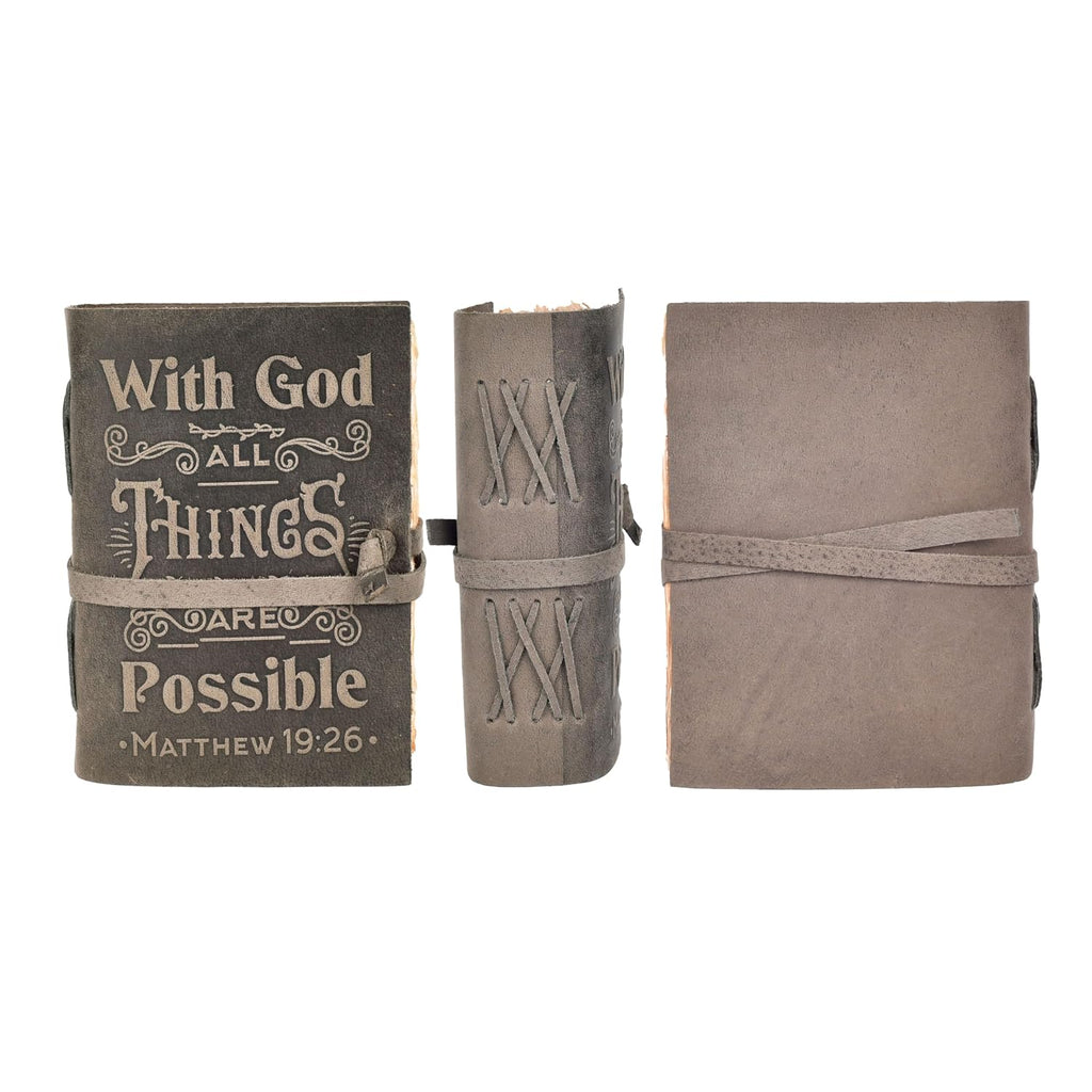 LEATHER VILLAGE Versículo bíblico con Dios, gris pizarra 7x5.