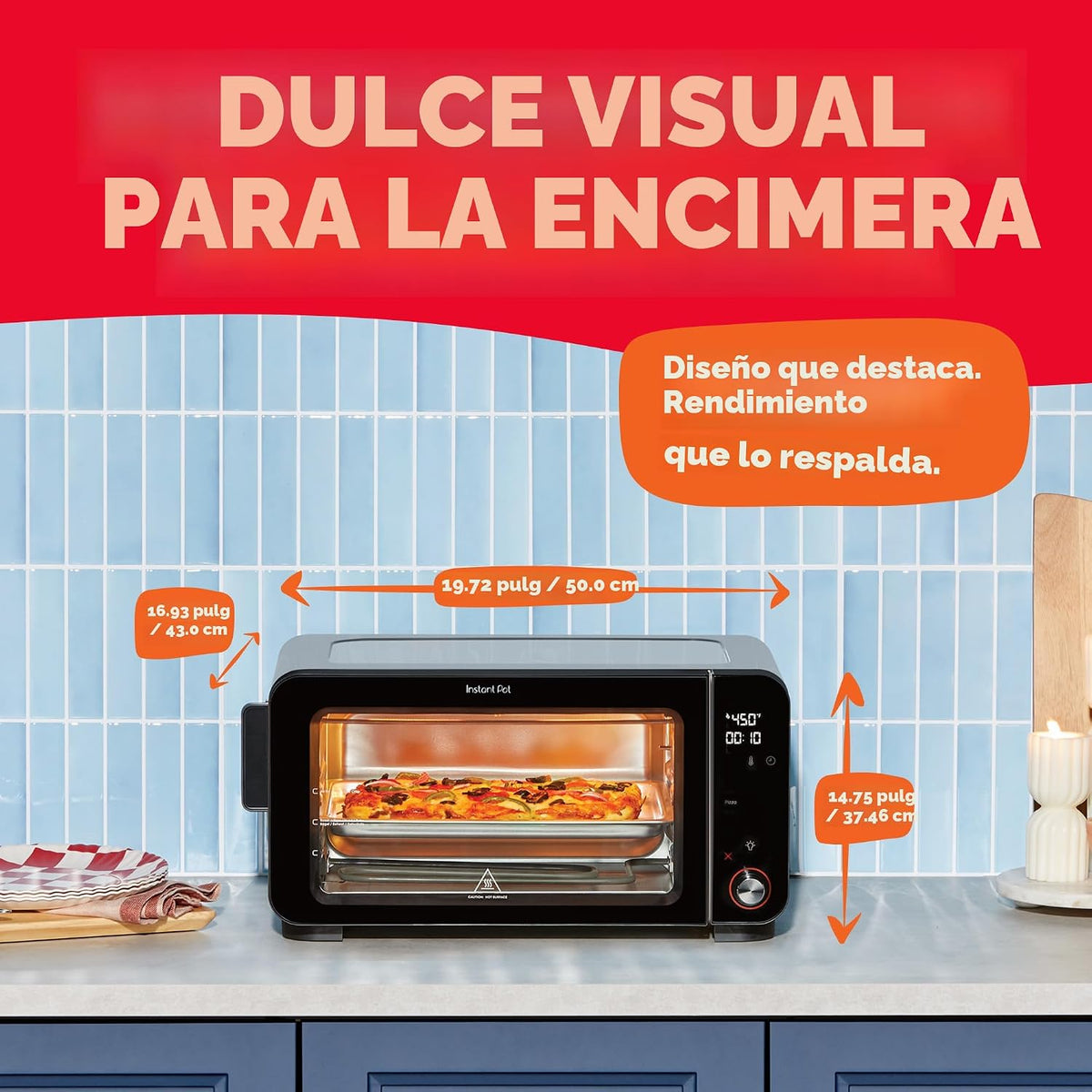 Instant Pot No requiere precalentamiento* Horno tostador con freidora de aire de 6 rebanadas con tecnología InstantHeat, 10 en 1, freír al aire, asar, hornear, sellar crujiente, tostar, bagel, asar
