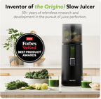 Hurom H400 Prensa en frío para jugos, exprimidor masticador lento premiado, fácil de limpiar, colador y manos libres con alimentación automática, boca de alimentación amplia, montaje fácil (Blanco)