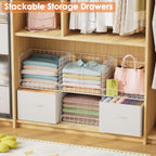 Organizadores de Closet apilables de 4 niveles con 2 cajones, Estante plegable para armario y estantes de almacenamiento, Cajones apilables para sistema organizador de closet, blanco(Patente en trámite)