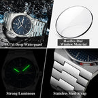 Poedagar Reloj de pulsera para hombre, moda de negocios, luminoso, impermeable, fecha, semana, reloj de acero inoxidable, informal, relojes de cuarzo para hombre