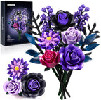 iATOM Juego de construcción de ramo de flores, kits de colección botánica de rosas moradas para mujeres adultas, regalo para el día de la madre para ella/mamá/novia/esposa/pareja, decoración gótica moderna de mesa para el hogar y la oficina