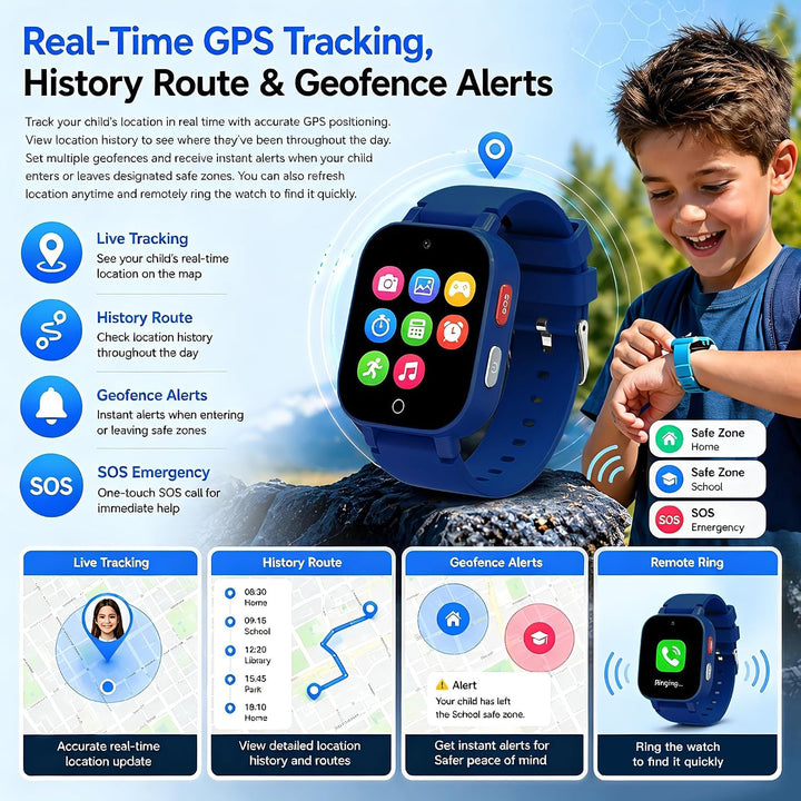 DXPICR Reloj inteligente 4G para niños con rastreador GPS, video y...