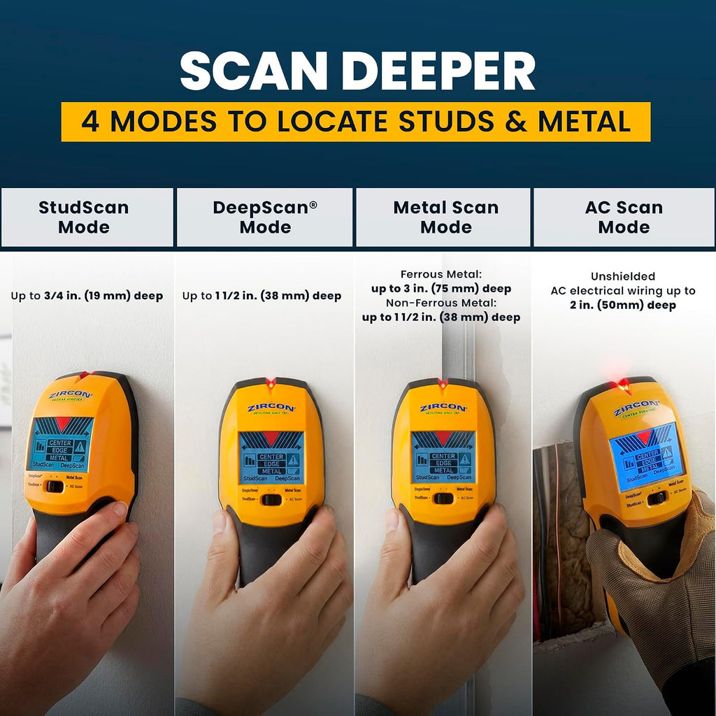 Zircon® MultiScanner™ A250 Buscador de pernos para detección de madera, metales y cables vivos