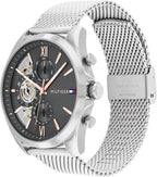 Tommy Hilfiger Reloj para hombre – Cuarzo Multifunción, caja de acero inoxidable de 1.732 in, esfera de esqueleto, pulsera de malla – Reloj de vestir para hombre