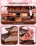 Rolife Rompecabezas de madera 3D Sakura Pavilion, modelo de arquitectura japonesa y kit de construcción de casas en miniatura para adultos, rompecabezas de madera de 235 piezas, decoración del hogar