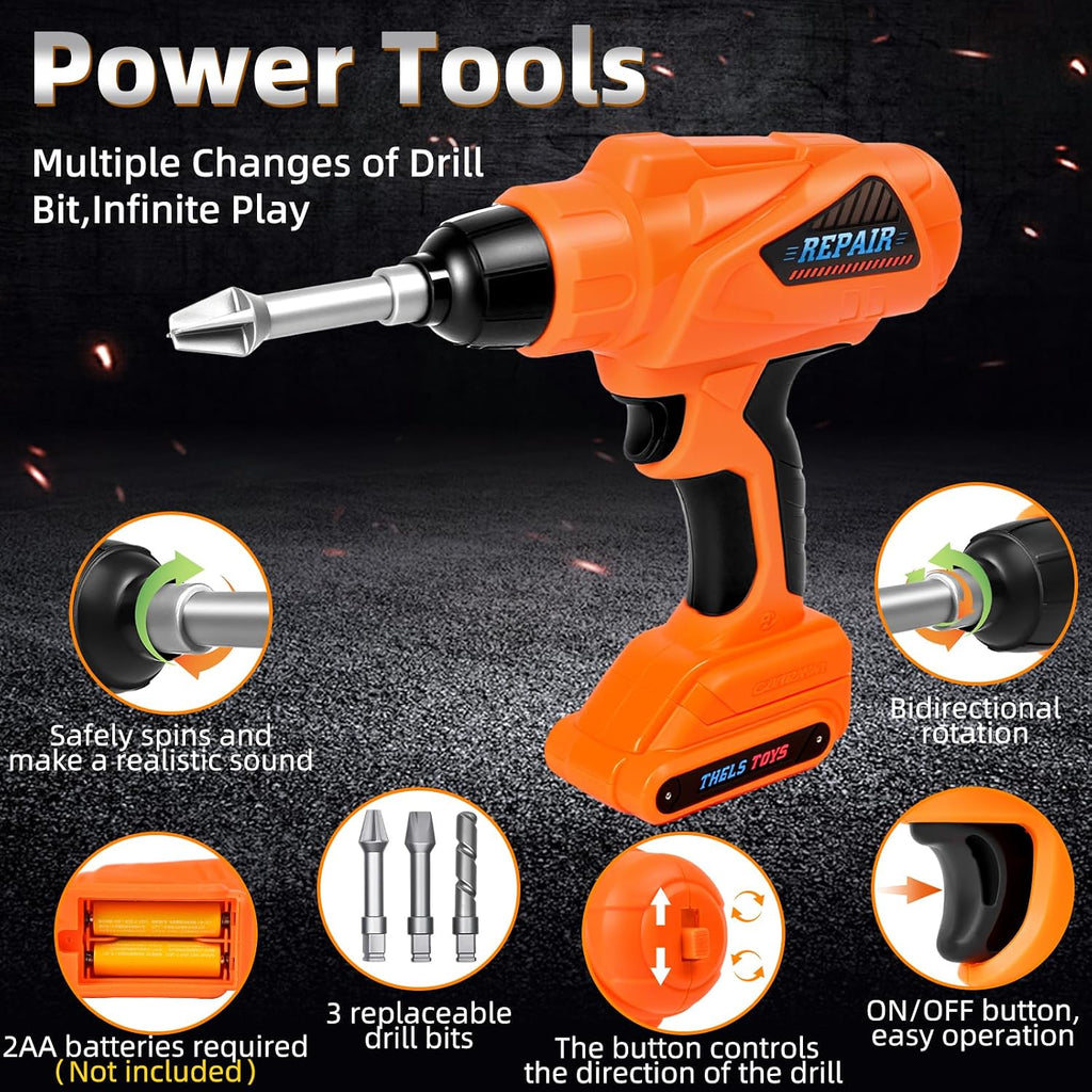 Juego de herramientas para niños de 48 piezas con casco duro y caja de herramientas, taladro de juguete realista para niños
