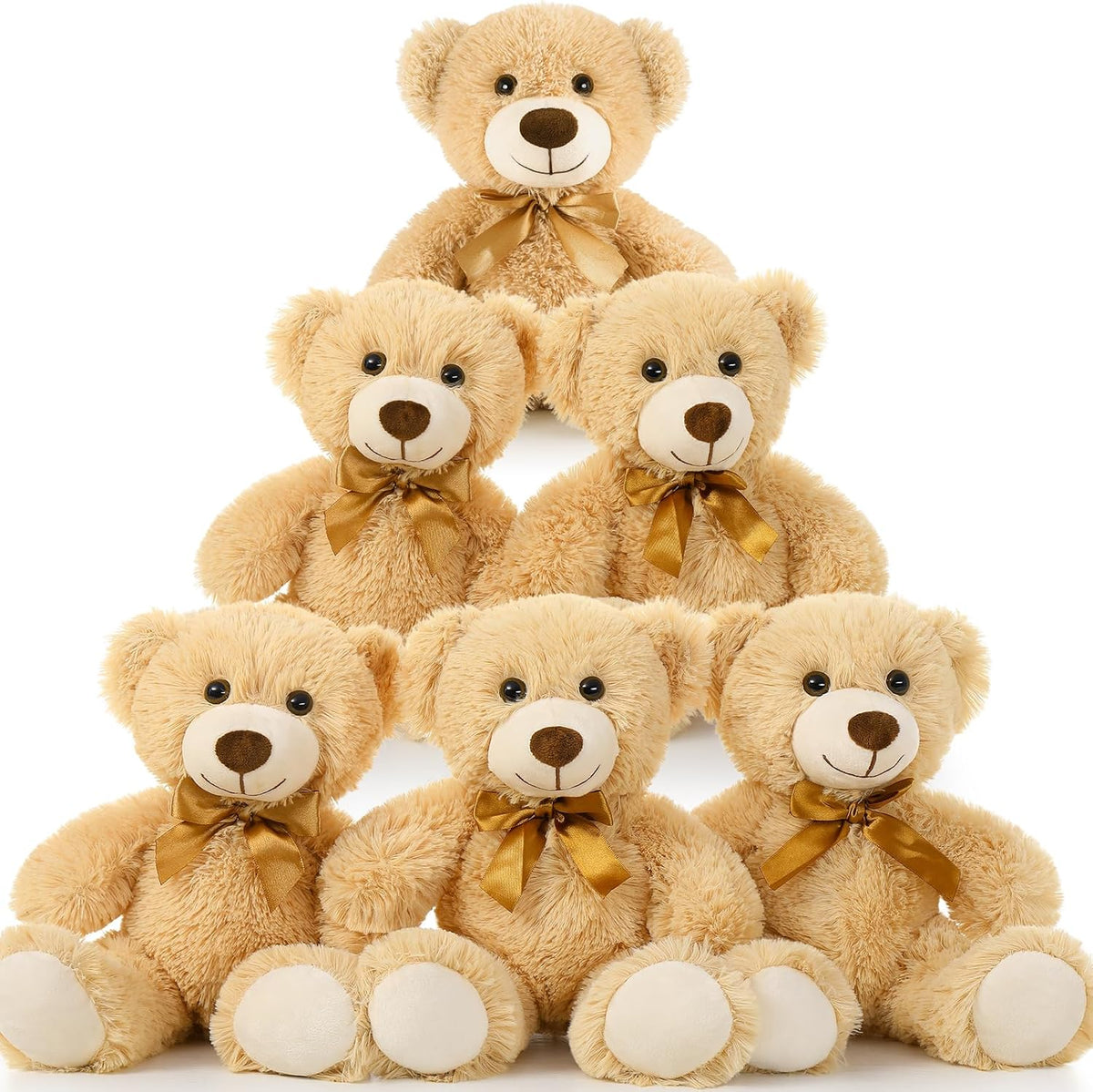 MorisMos Paquete de 6 osos de peluche a granel, osos de peluche pequeños de 14 pulgadas, bonitos osos de peluche para centro de mesa, baby shower, San Valentín, boda, cumpleaños, color marrón claro