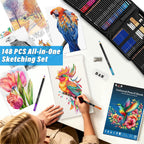 H & B Kit de dibujo de 148 lápices de colores para adultos con cuaderno de