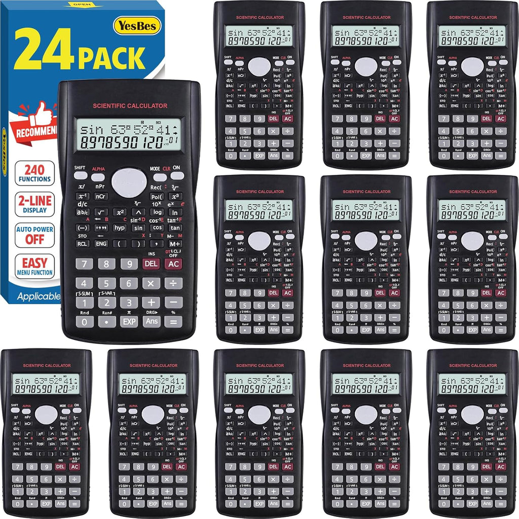 24 Pack Calculadoras Científicas en Bulk, Pantalla Grande de 2 Líneas, 240 Funciones, Calculadoras Científicas para Estudiantes, Calculadora de Fracciones de Álgebra/Matemáticas para Secundaria y Universidad