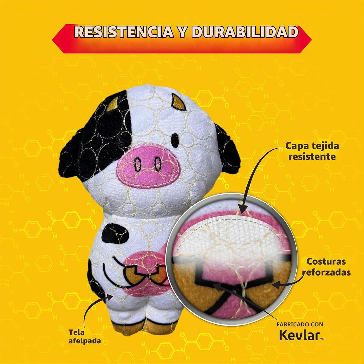 Bite Force - Juguetes de perro duraderos y resistentes con forma de vaca y silbato, reforzados con Kevlar para perros masticadores agresivos de raza pequeña, mediana y grande - Blanco y rosa.