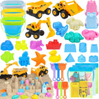 Juguetes de playa con 3 camiones, cubos plegables para niños de 3