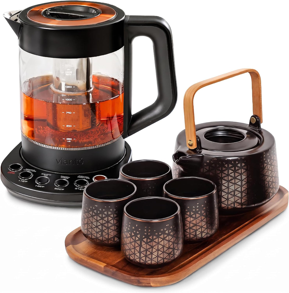 Viante - Juego de té de lujo, hervidor eléctrico con infusor