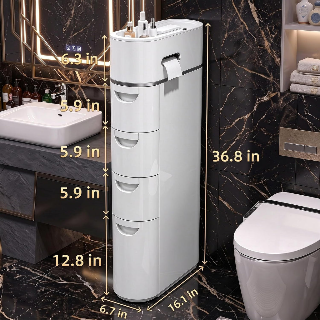BGYMF Armario de almacenamiento de baño estrecho de 4 niveles con ruedas