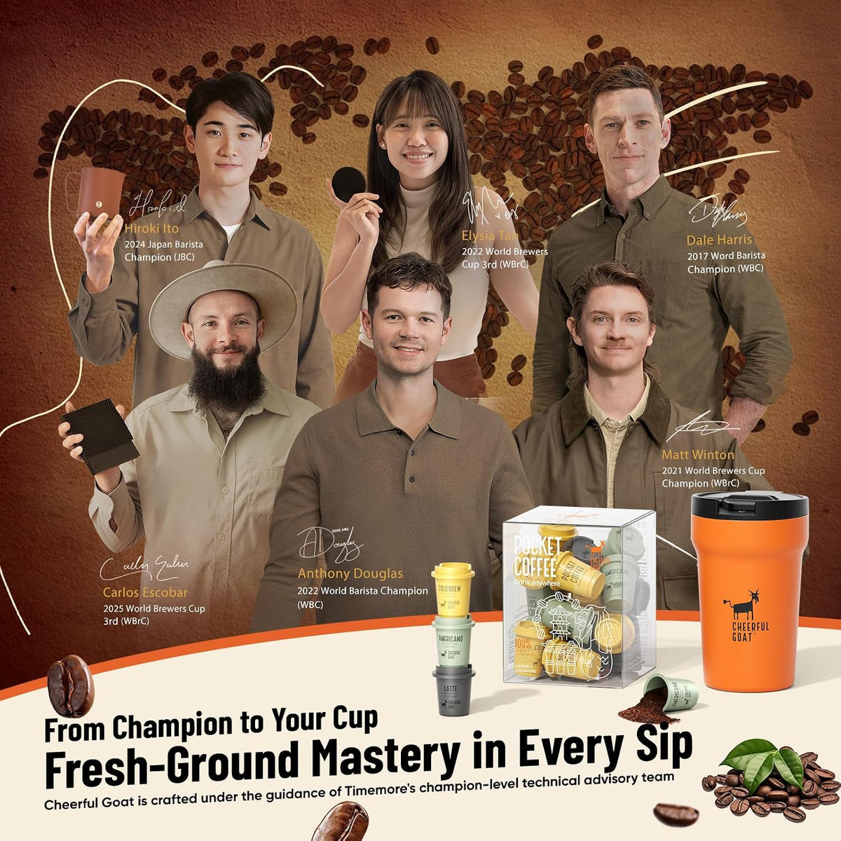 CHEERFUL GOAT Instant Cold Brew Coffe - Taza de viaje de café con forro de cerámica, café de bolsillo especial 100% arábica, liofilizado para una máxima frescura, sin azúcar, sin aditivos