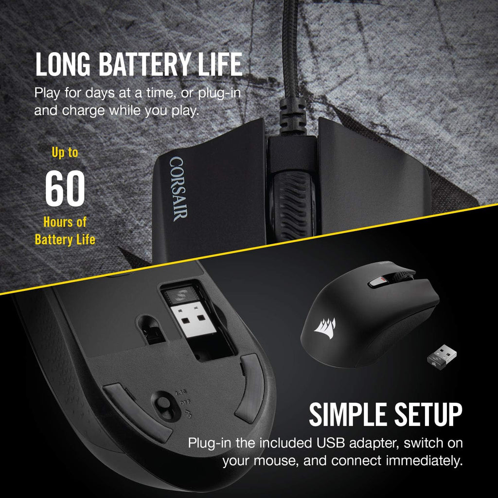 Corsair Harpoon - Ratón inalámbrico RGB ligero para juegos FPS/MOBA – 10,000 DPI – 6 botones programables – Bluetooth de baja latencia – Compatible con iCUE – PC, Mac, PS5, PS4, Xbox – Negro