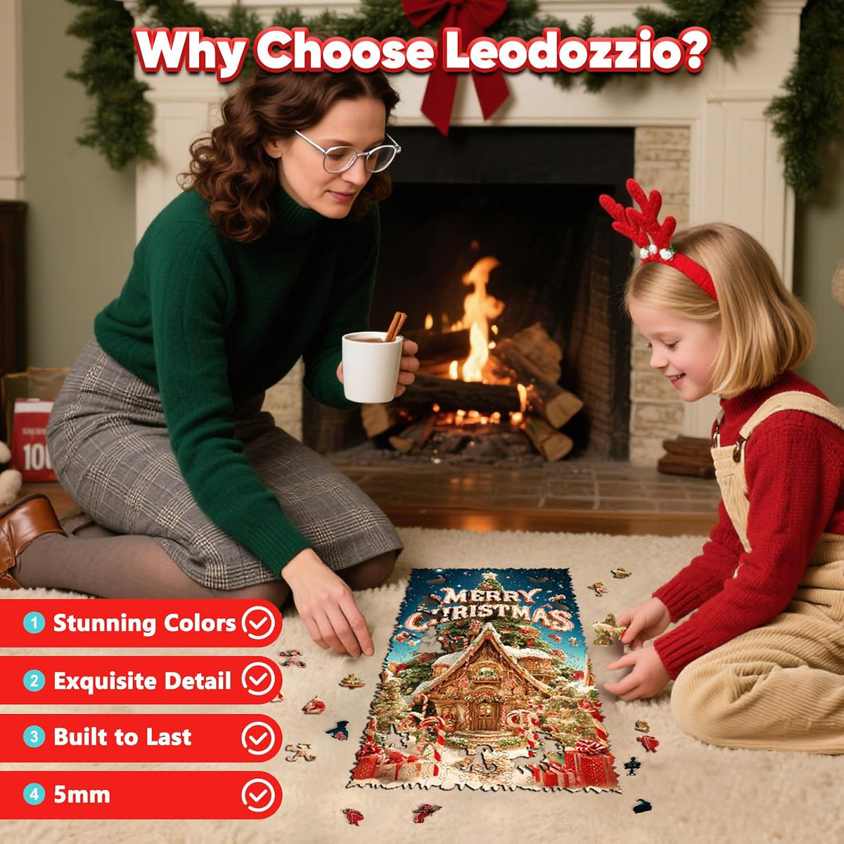 Rompecabezas de árbol de Navidad y casa de nieve de madera para adultos de 500 piezas, rompecabezas de forma única de invierno de 5MM para nietos, decoración de vacaciones, regalos, juego