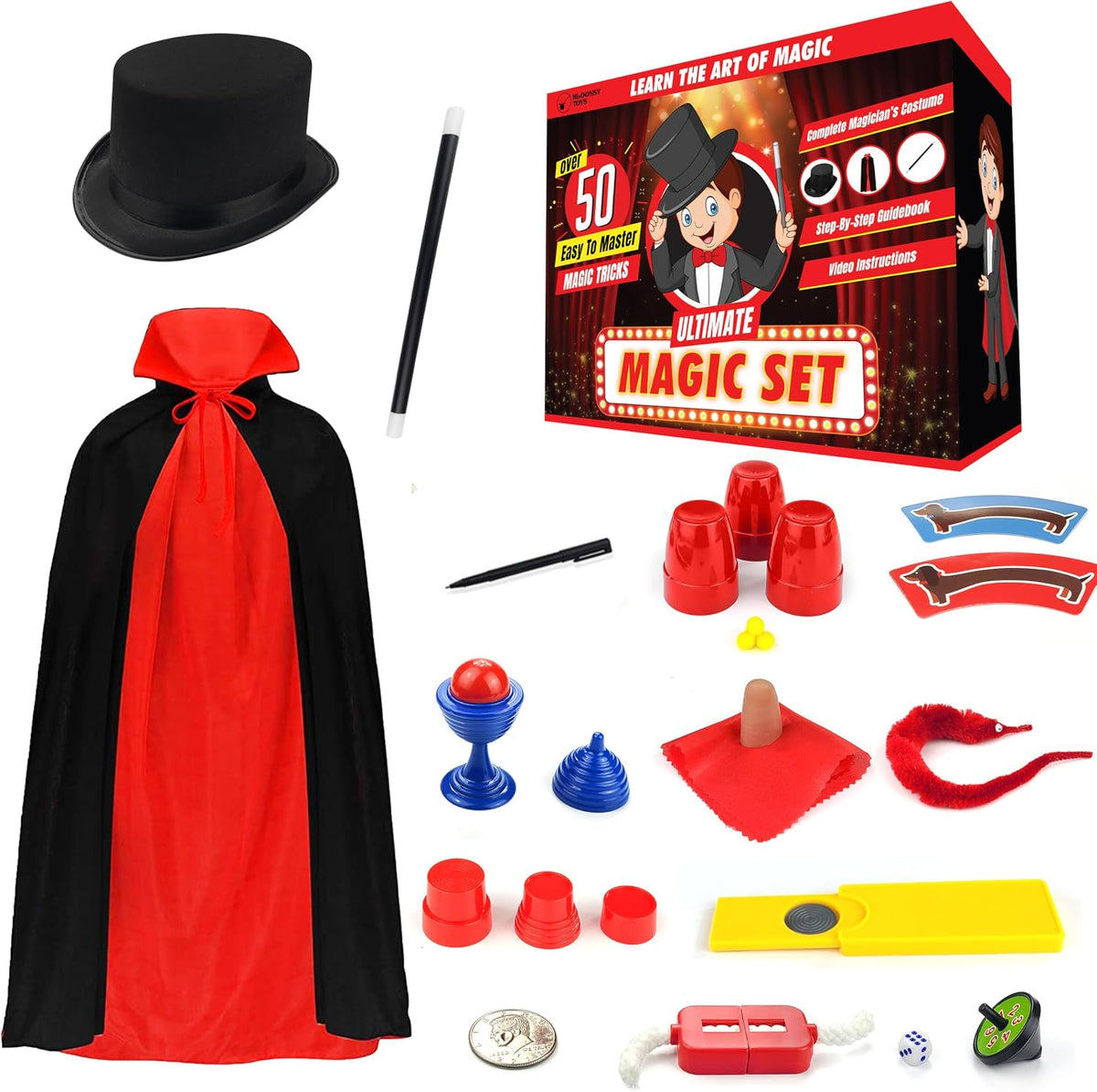 Kit de magia para niños | Juego de trucos de magia para niños de 6 8 10 12 años | Disfraz de mago para juego de simulación con guía fácil de seguir e instrucciones en video incluidas