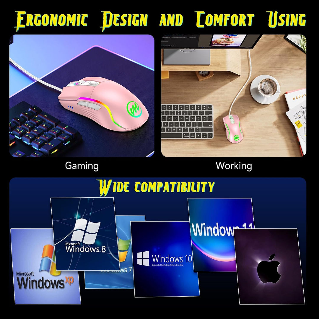 memzuoix Mouse para juegos con cable RGB - 6 DPI ajustables hasta 1...