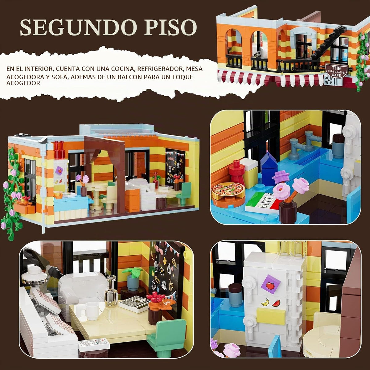 City Coffee House Mini Building Set,Three-Level Cafe Modern House (1058pcs)