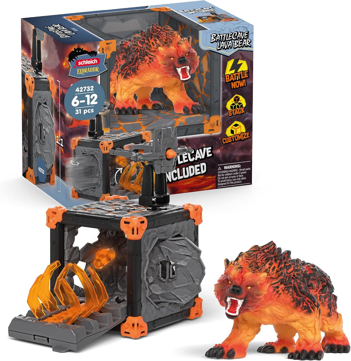 Schleich Eldrador - Juego de 31 piezas de oso de lava de cueva de batalla
