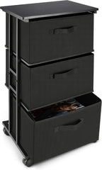 Cómoda de almacenamiento con 3 cajones, cómoda de tela, torre de almacenamiento vertical para dormitorio, armario, oficina, negro