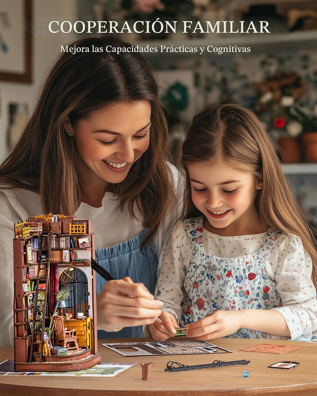 Rolife Kit de Rincón de Libros DIY Estudio de Esquina Silenciosa, Rompecabezas 3D Sujetalibros Británico Creativo Decoración de Estantería para Adultos, Kits en Miniatura de Casa Pequeña Kits de