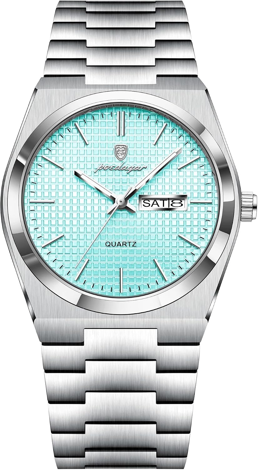 Poedagar Reloj de pulsera para hombre, moda de negocios, luminoso, impermeable, fecha, semana, reloj de acero inoxidable, informal, relojes de cuarzo para hombre