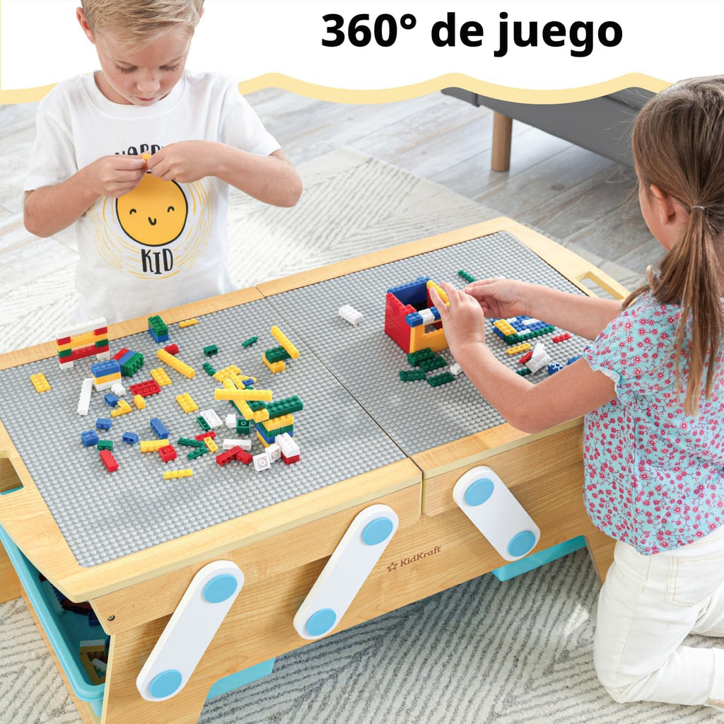 KidKraft Building Bricks Play N Store Wooden Table con 200+ Bricks, 3 Bins