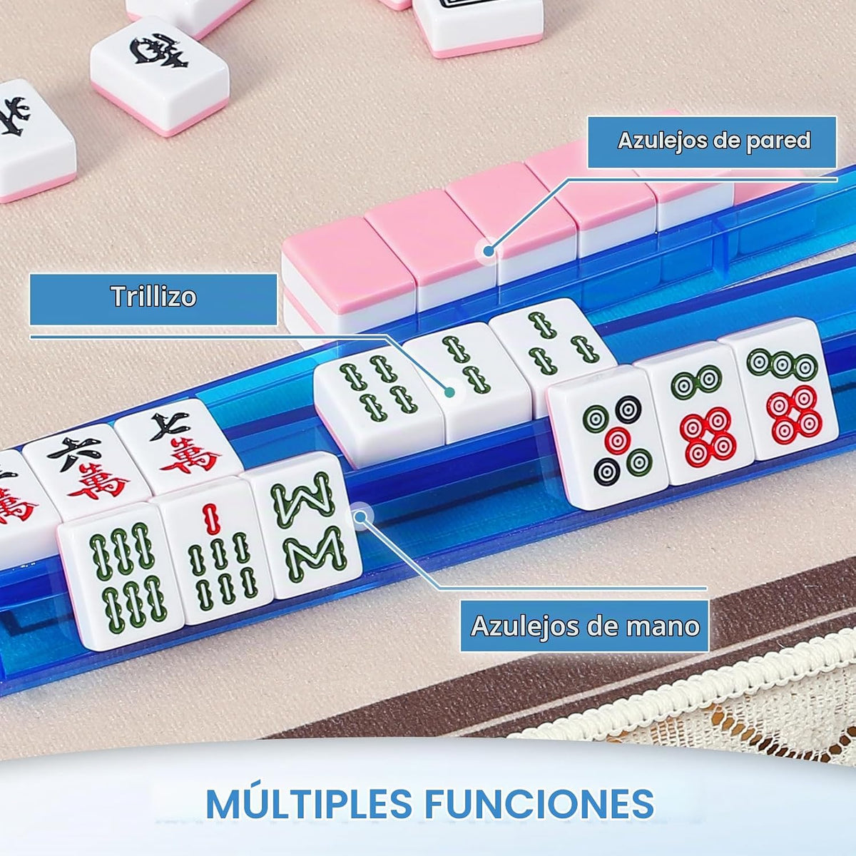 Soportes Premium Transparentes para Mahjong con Empujadores, Paquete de 4 Soportes Antideslizantes de Acrílico