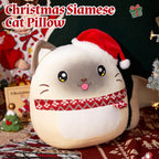 Athionsu - Almohada de felpa de gato de Navidad de 14 pulgadas con sombrero de Papá Noel, animal de peluche suave y tierno para decoración de Navidad y regalos, adorable almohada blanda para niños