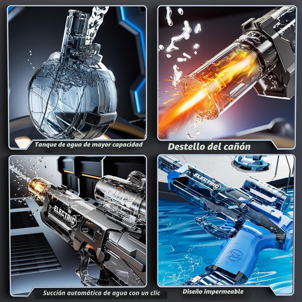 Paquete de 2 pistolas de agua eléctricas grandes para niños, pistola eléctrica automática con iluminación, pistola de agua de alcance de 40 pies, juguete de regalo para piscina al aire libre