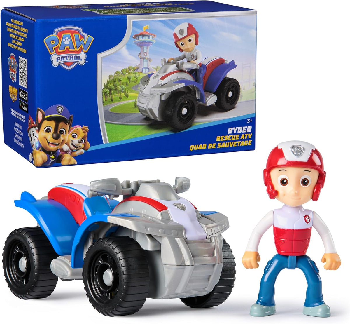 Paw Patrol, Ryder's ATV vehículo de juguete con figura de acción coleccionable, juguetes para niños y niñas de 3 años en adelante