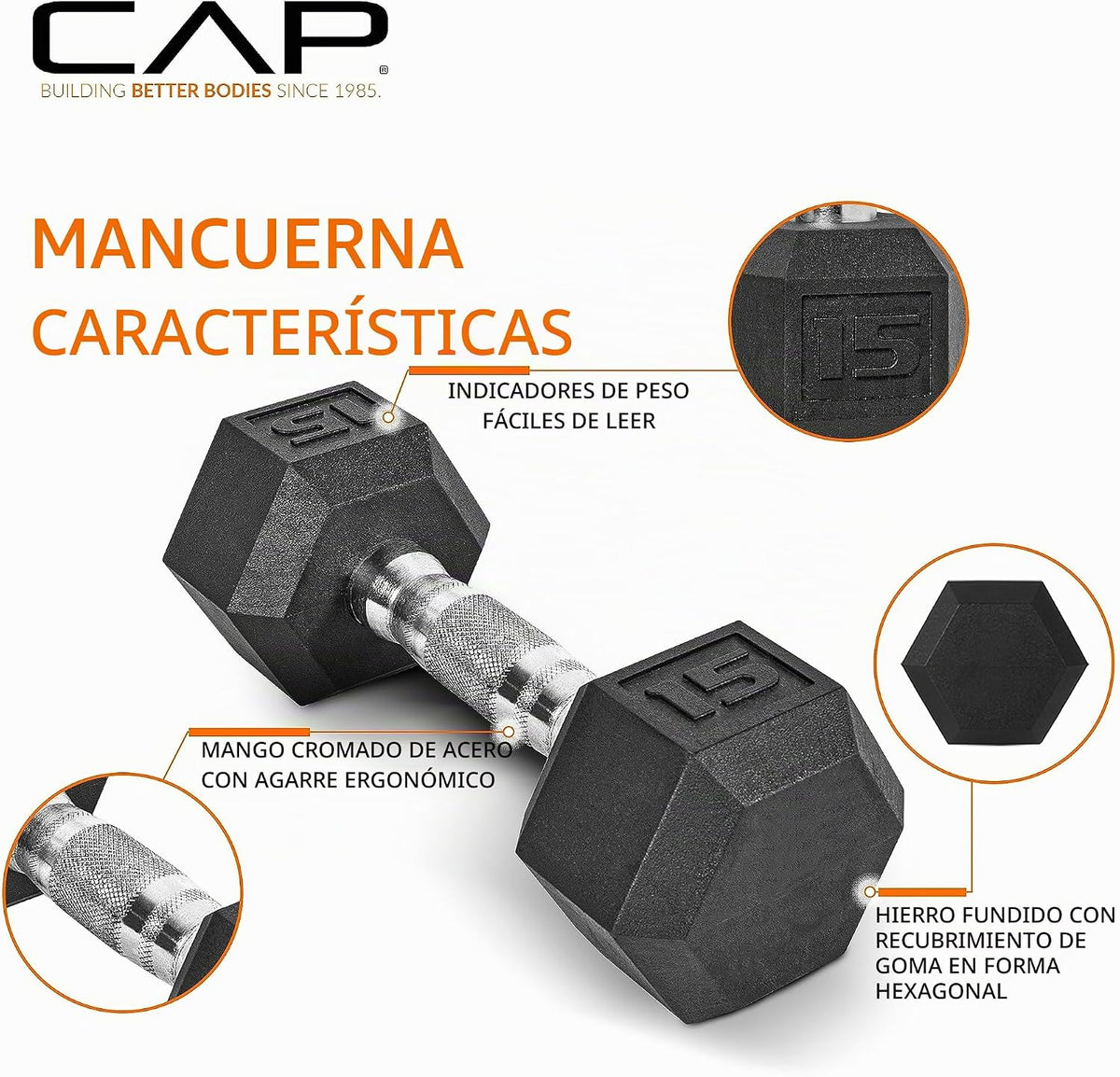 Juego de Mancuernas CAP con Recubrimiento de Goma y Rack | Opciones de 100 lb, 150 lb, 210 lb, 550 lb y 1200 lb