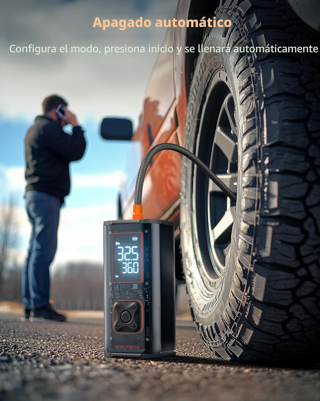 WOLFBOX Inflador de neumáticos de alta resistencia de 150 PSI, comp...